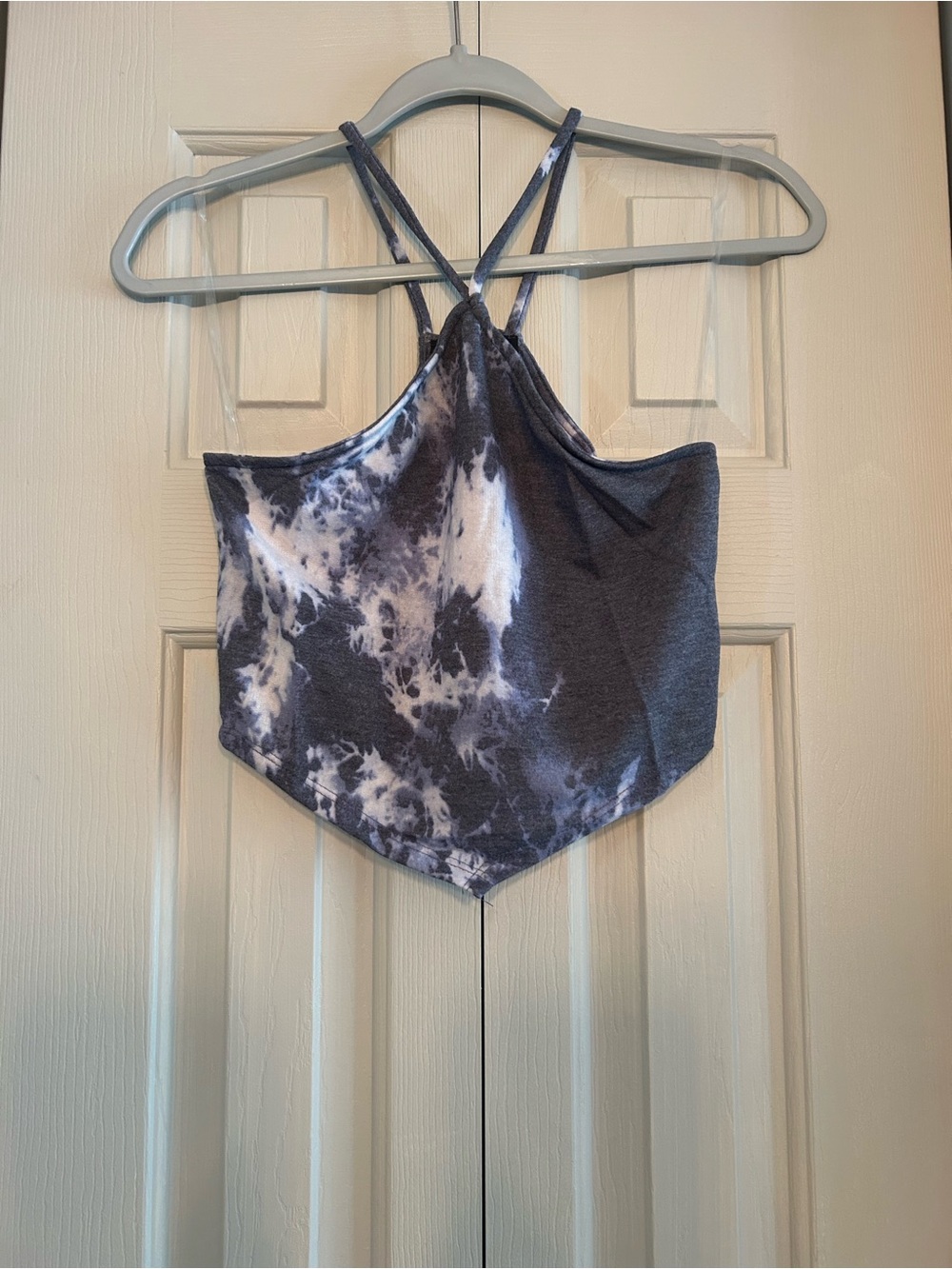 Tie-Dye Halter Crop Top - Navy/White